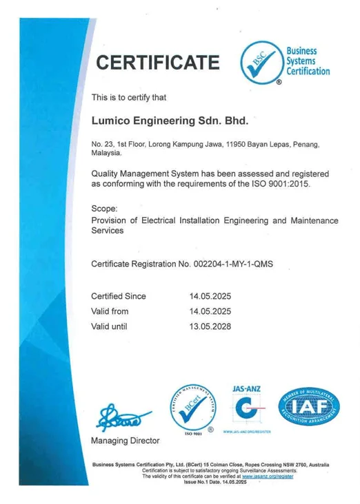 ISO Quality Management Certificate